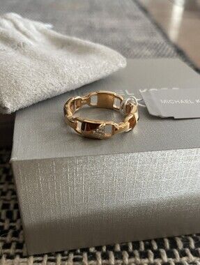 Michael Kors Gold Chain Link Ring with Pavé Detail